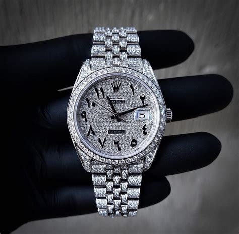 rolex datejust 41 iced out arabic|Rolex Datejust 41mm silver dial.